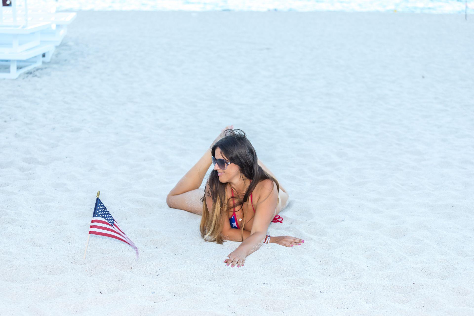 American Bikini babe Claudia Romani honours 4th July as she poses in a bikini on South Beach 90
