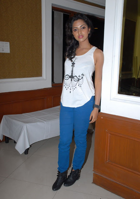 Beautiful Tamil Actress Amala Paul Stills in White Dress Blue Jeans 56