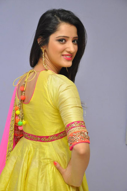 Telugu Cute Girl Richa Panai Photos In Yellow Dress At Audio Launch 12