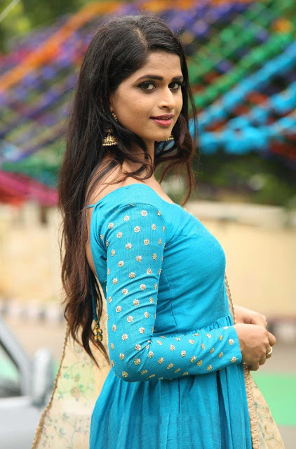 Suma Poojari Beautiful Backless Hot Latest Photoshoot in Light Blue Dress 7