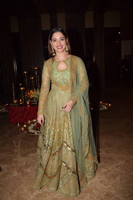 Tamanna Bhatia In Traditional Green Dress Diwali Party 5