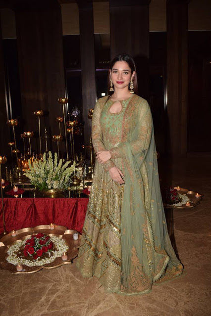 Tamanna Bhatia In Traditional Green Dress Diwali Party 6