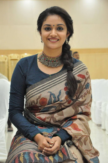 Actress Keerthy Suresh Photos In Transparent Blue Saree 9