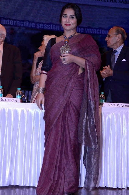 Bollywood Actress Vidya Balan In Transparent Maroon Sari 34